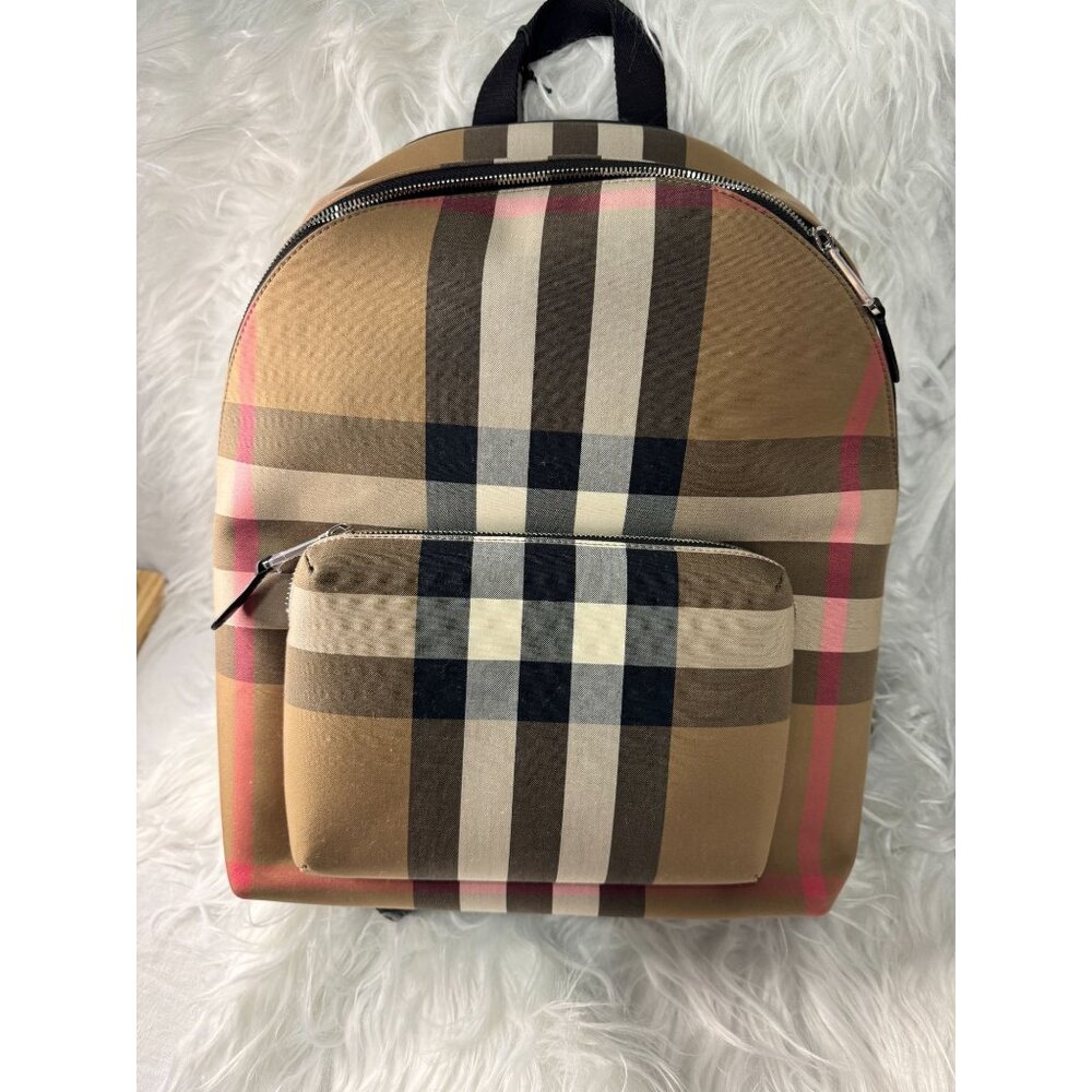 Burberry Jeff Check Canvas Backpack With Zip Closure & Front‎ Pocket